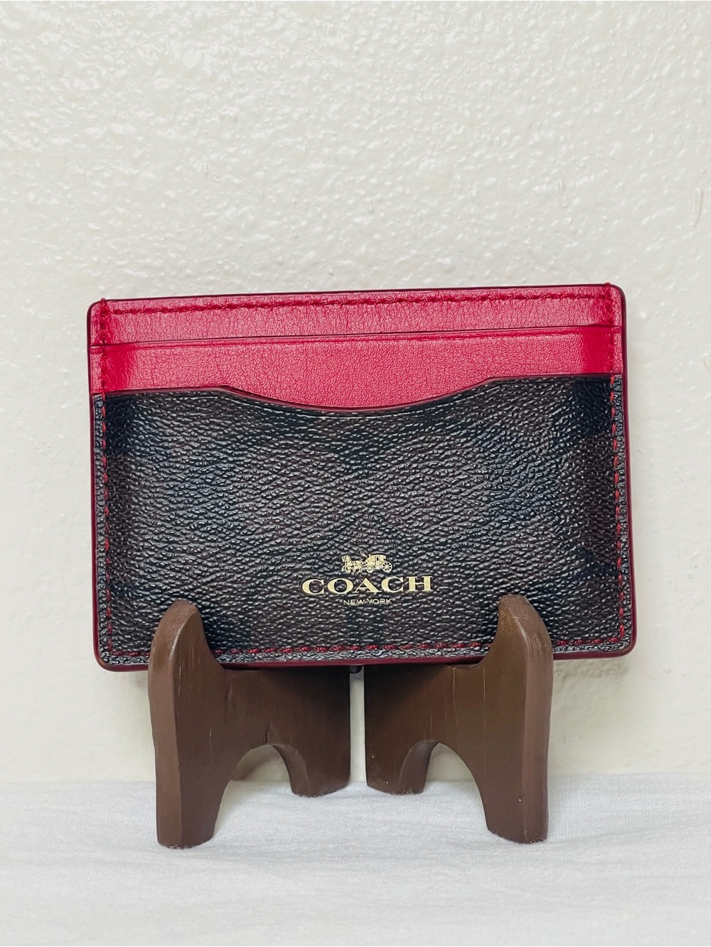 Coach Red Leather and Signature C Card Case